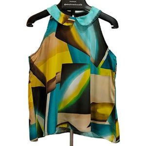 Aqua printed sleeve less blouse